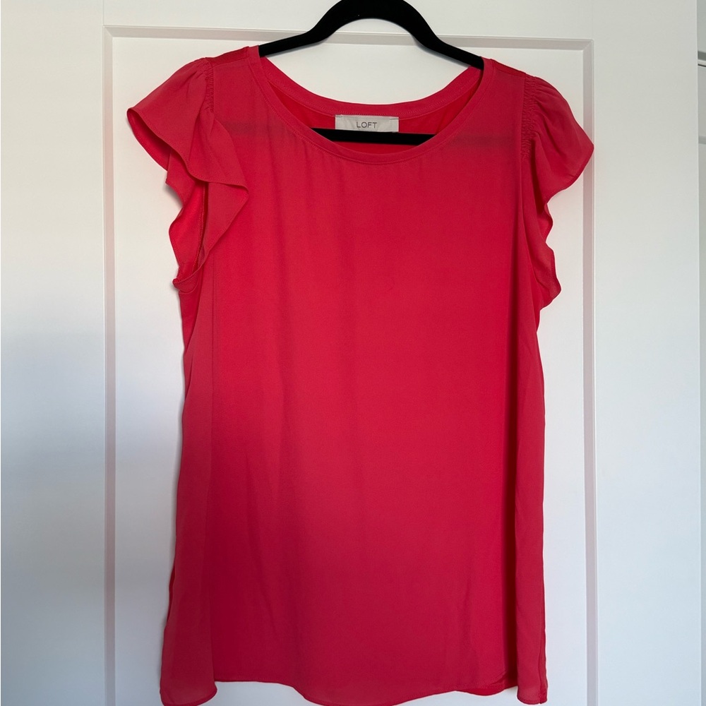LOFT Pink Flutter Sleeve Ruffled Blouse